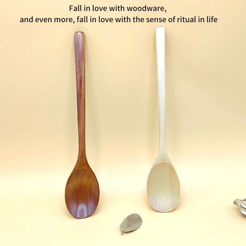 1 Piece Wooden Spoon Bamboo Kitchen Korean Style 9 Inch Natural Wood Soup Tableware Cooking Honey Coffee Spoon Mixing Spoon