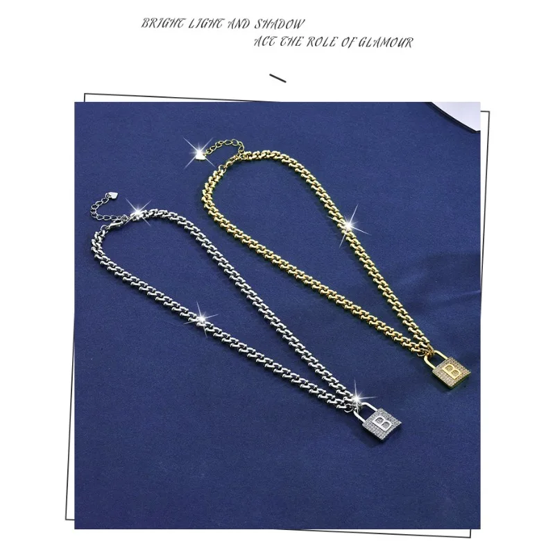 

Autumn and winter lock necklace for women, letter B padlock collarbone chain, versatile clothes lock sweater chain
