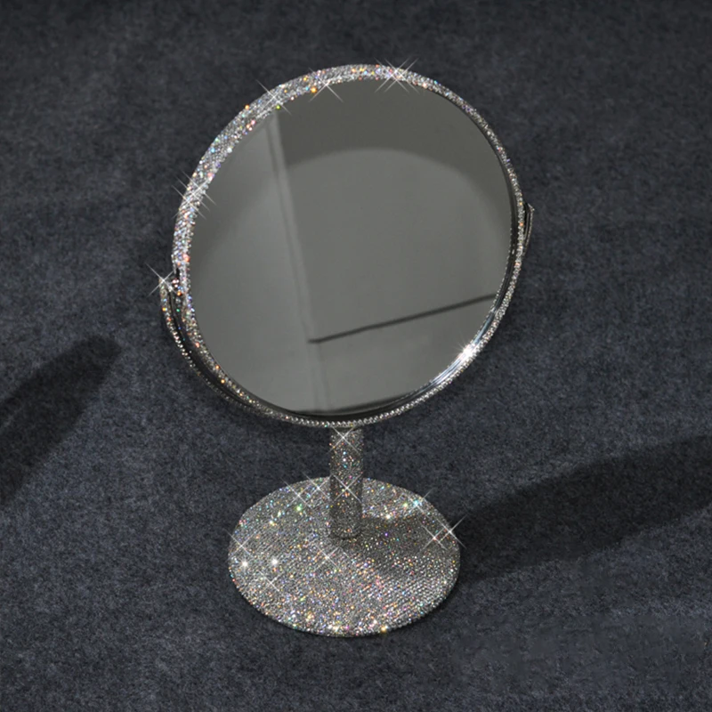 Sparkling Diamond Mirror Creative Diamond Inlaid Makeup Mirror Rotatable Girl Bling Room Table Makeup Decorative Round Mirror