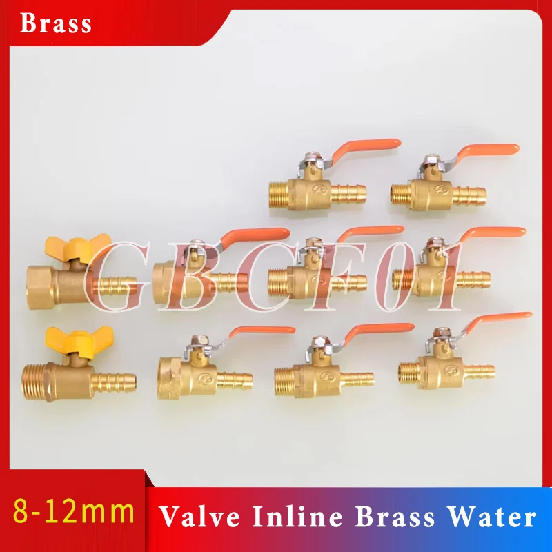 8mm 10mm 12mm Hose Barb Red Handle Valve Inline Brass Water Oil Air Gas Fuel Line Ball Valve Pipe Fittings