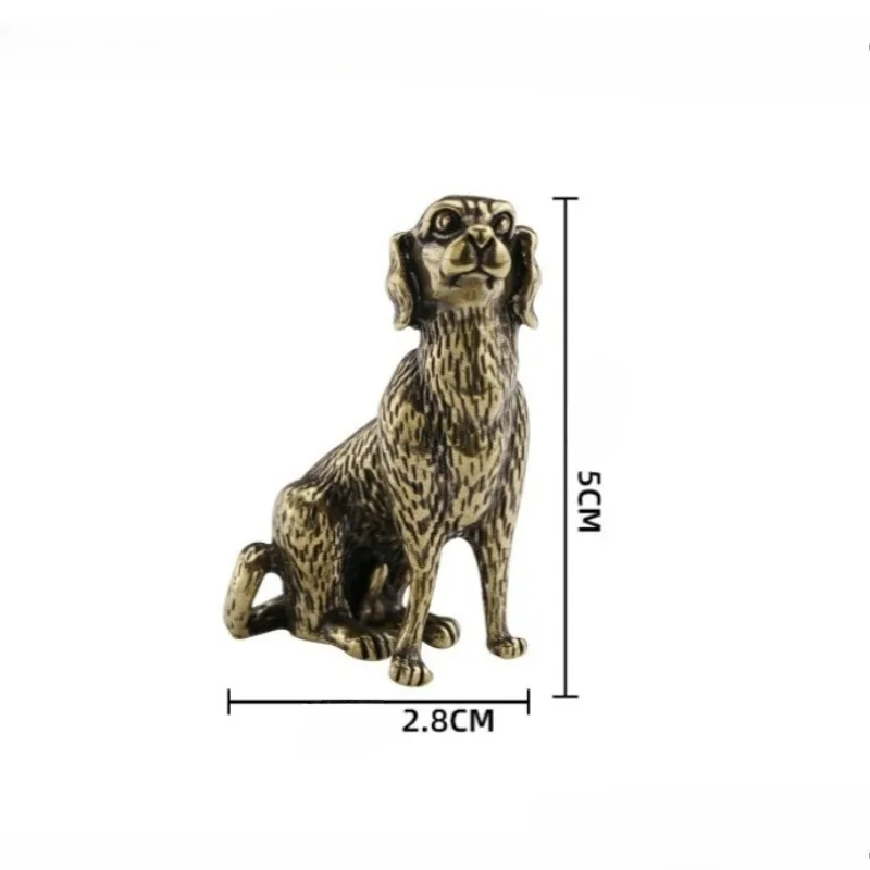 Brass Dog Figurine Brass Dog Hand Play Piece Copper Art Carving Zodiac Dog Miniature Antique Bronze Ware Tea Table Home Decor