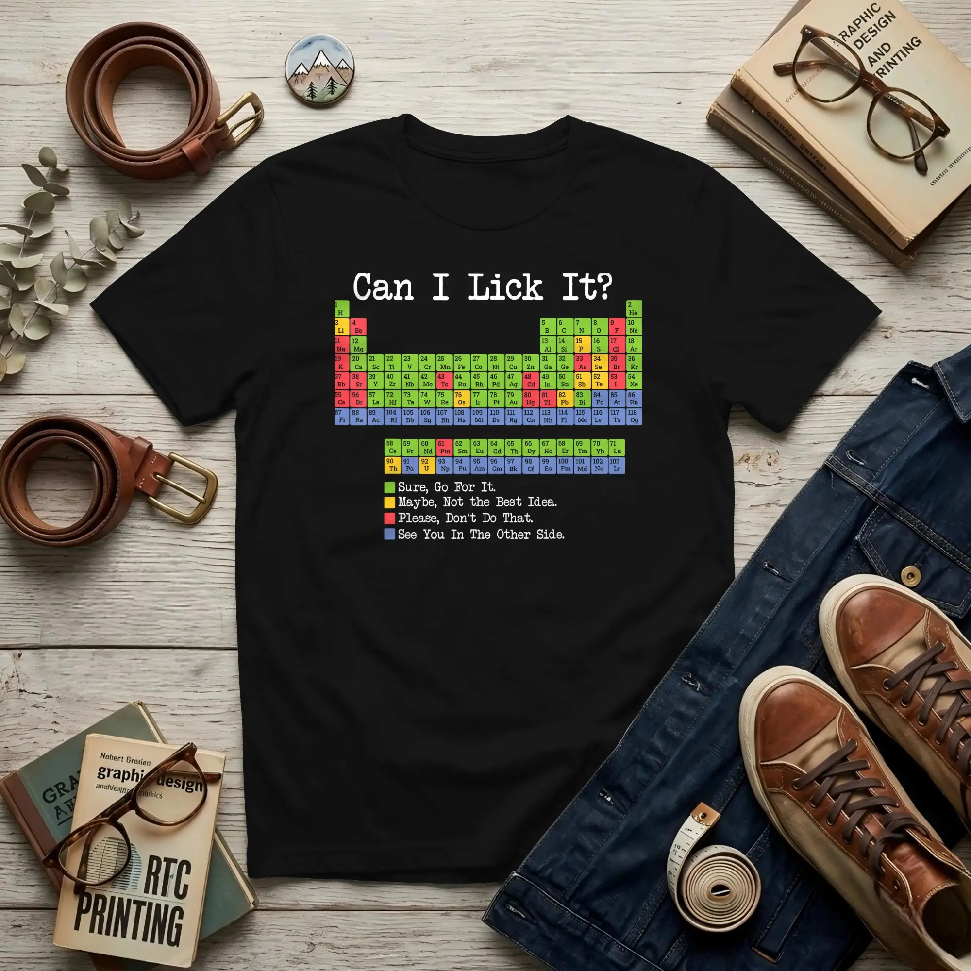 Can I Lick It Men's T Shirt Periodic Table Novelty Tees Short Sleeve Round Neck Pure Cotton Birthday Gift Clothes T-Shirt