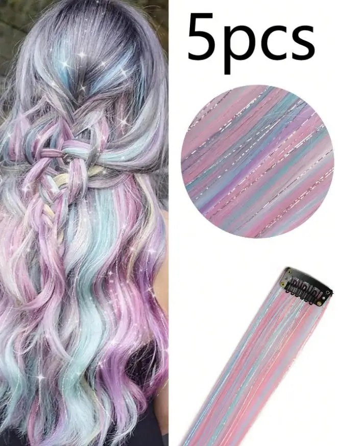 5pcs Invisible Clip One-Piece Wig Piece For Girl, Ear Dye Long Straight Hair, Laser Wire, Seamless Hair Extension Piece, Long-La