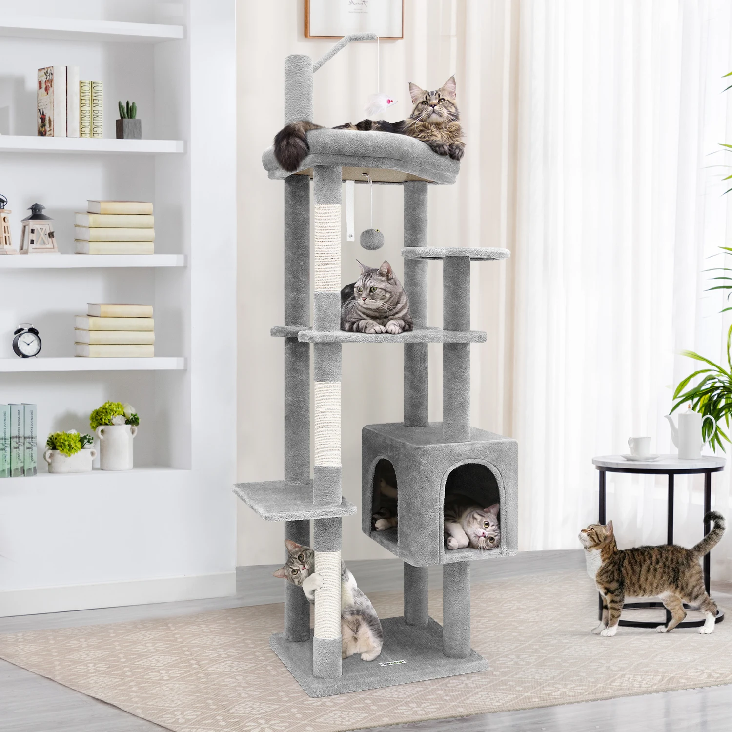 F64 Adult Cat Tree Tower for Indoor Cats, 64inch Tall Corner Cat Tower with Scratching Post for Large Cats, Extra-Large Top Perc