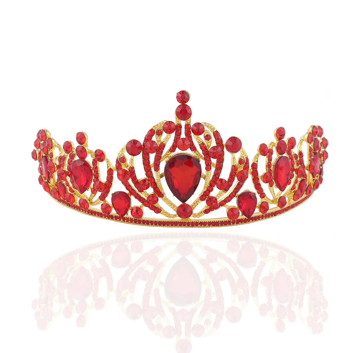

Crystal Rhinestone Wedding Tiara Red Bridal Crown Lightweight Headpiece for Wedding Engagement Party Prom Soiree Jewelry