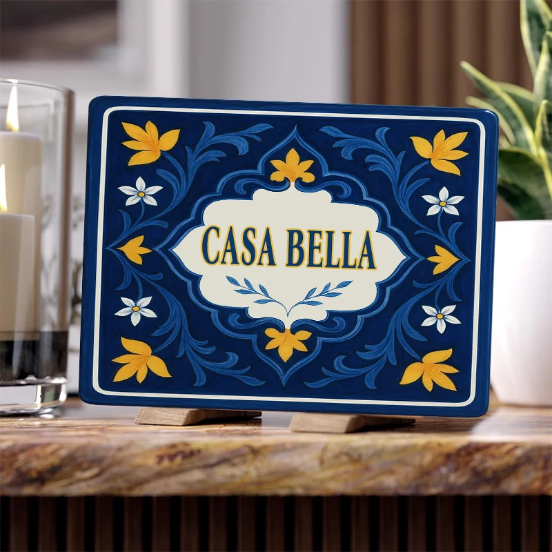 Acrylic House Number Sign UV Printed Spanish Style Custom Family Name Address Plate Outdoor Entrance Sign Exterior Decor
