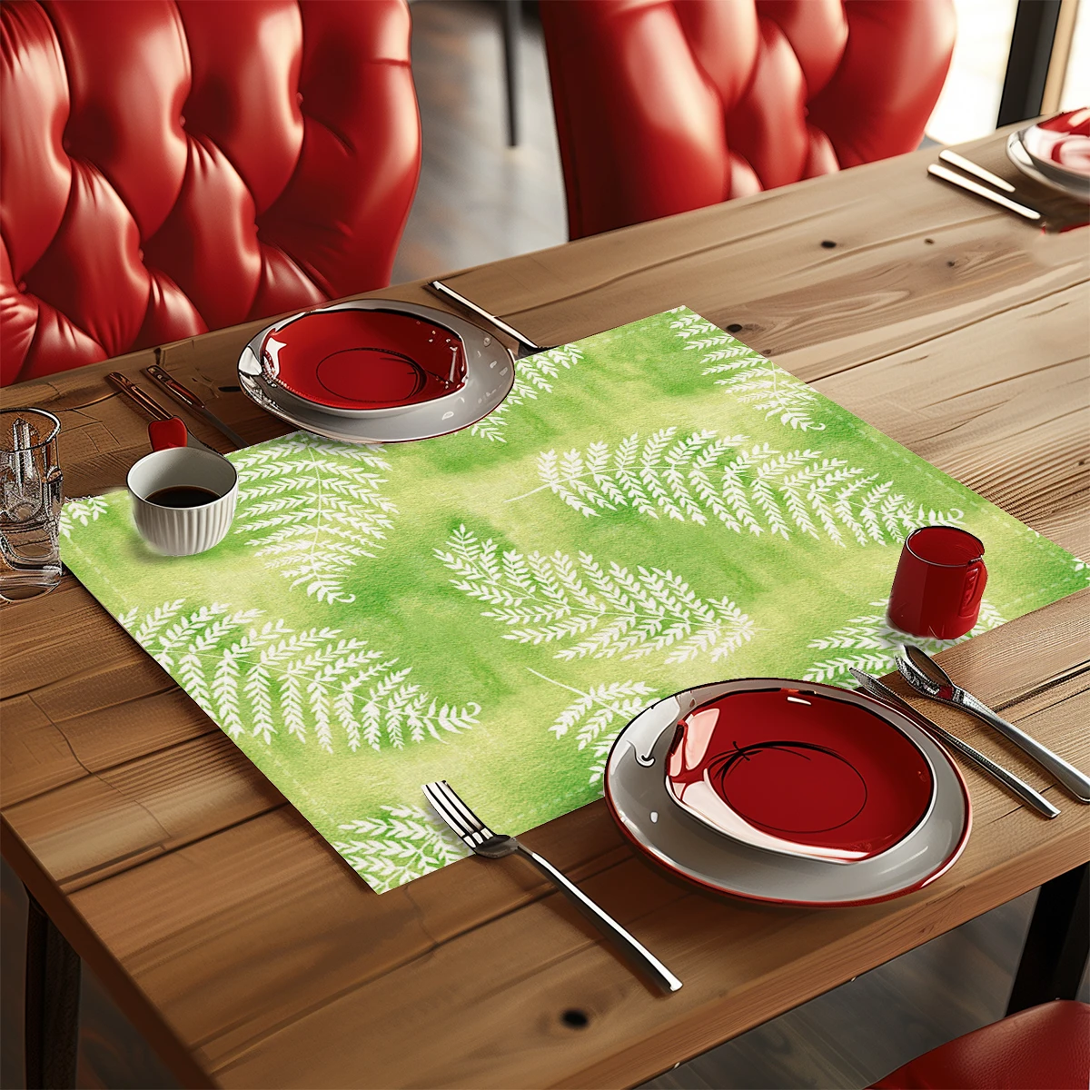 Botanical Floral Pattern Polyester Placemats & Coasters - Decorative Table Linens for Home, Restaurant and Daily Use