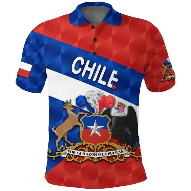 Chile Flag Map Graphic Polo Shirts For Men National Emblem 3D Print Tees Casual Street Loose Kids Tops Sport Lapel Short Sleeves