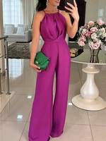 Mono sin mangas con cuello Halter para mujer, pelele informal de pierna ancha con cordones y cintura alta, fruncido, corte holgado, con lazo en la cintura, novedad de 2025, alta calidad