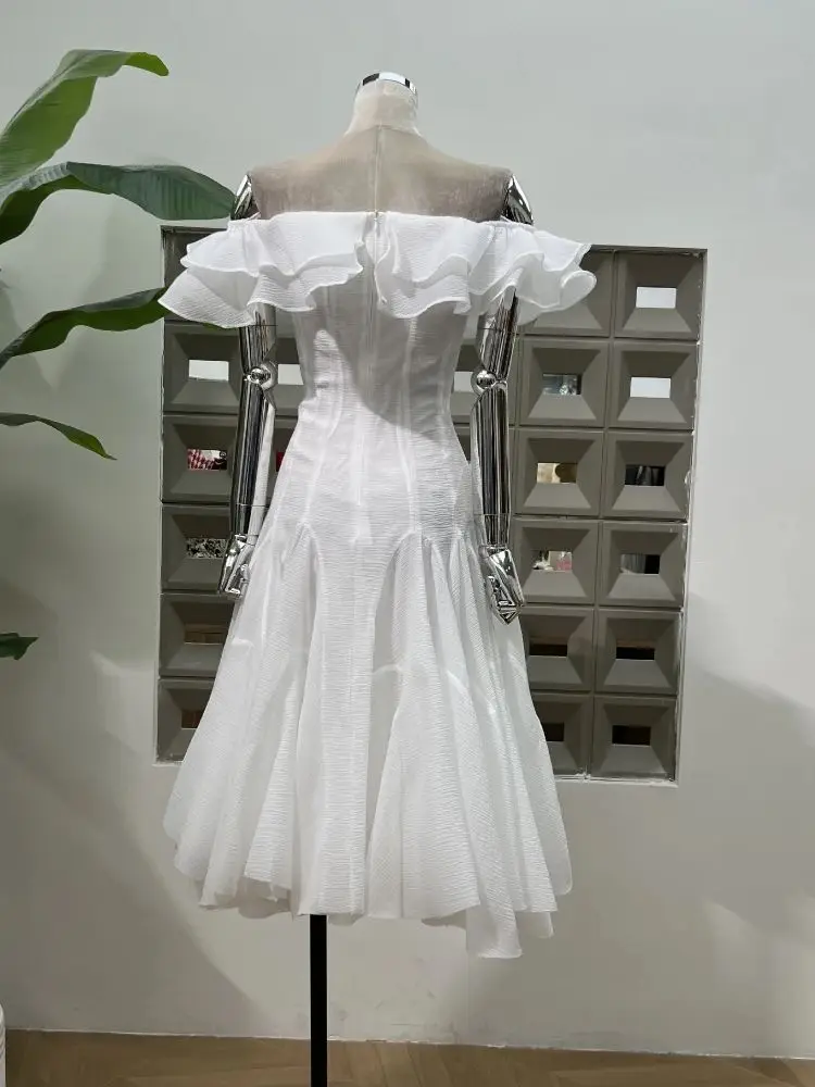 Seksowna, marszczona sukienka z odkrytymi ramionami i przezroczystymi płatkami dla kobiet, elegancka, wieczorowa sukienka na imprezę, do klubu nocnego, na urodziny, do noszenia na pokazach, Vestidos