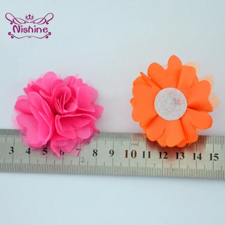 Flores de malla satinada para niños, accesorios florales para el cabello, diadema para Boutique, decoración de boda, 20 unidades por lote