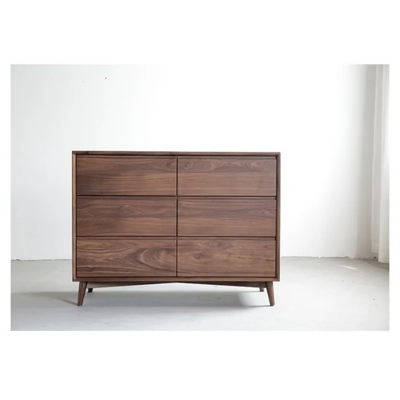 All solid wood six-chest cabinet, bedroom drawer locker, modern simple North American black walnut living room locker