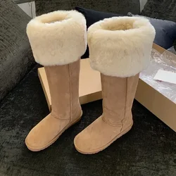 Stivali da neve con plateau in pelo di agnello per donna Autunno Inverno Nuovo tubo alto in pelliccia integrata stivali di peluche caldi scarpe in cotone 2024