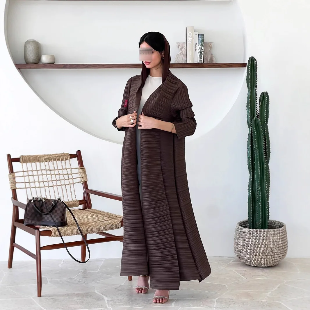 Miyake 2025 Pakaian Wanita Baru Musim Semi dan Musim Panas Jubah Berlipat Gaun Jubah Jaket Kardigan Fashion Longgar Lengan Sembilan Perempat