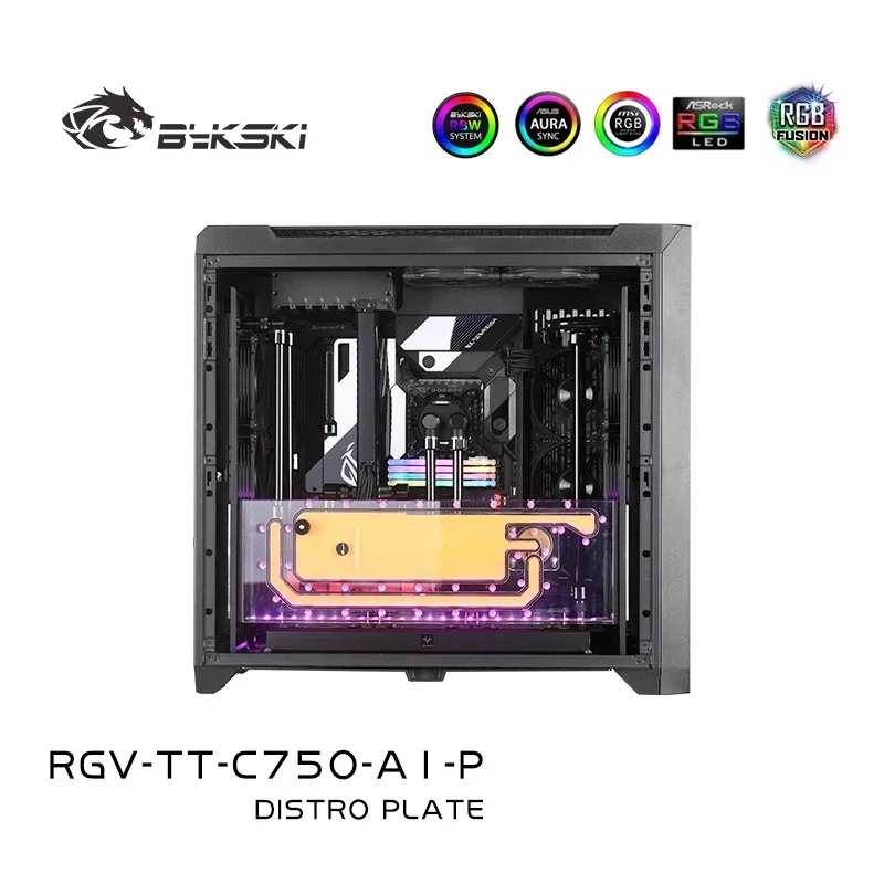 Bykski for Thermaltake C750 A1 Computer Case Distro Plate Kit Water Cooling Block Radiator Support DDC Pump,RGV-TT-C750-A1-P