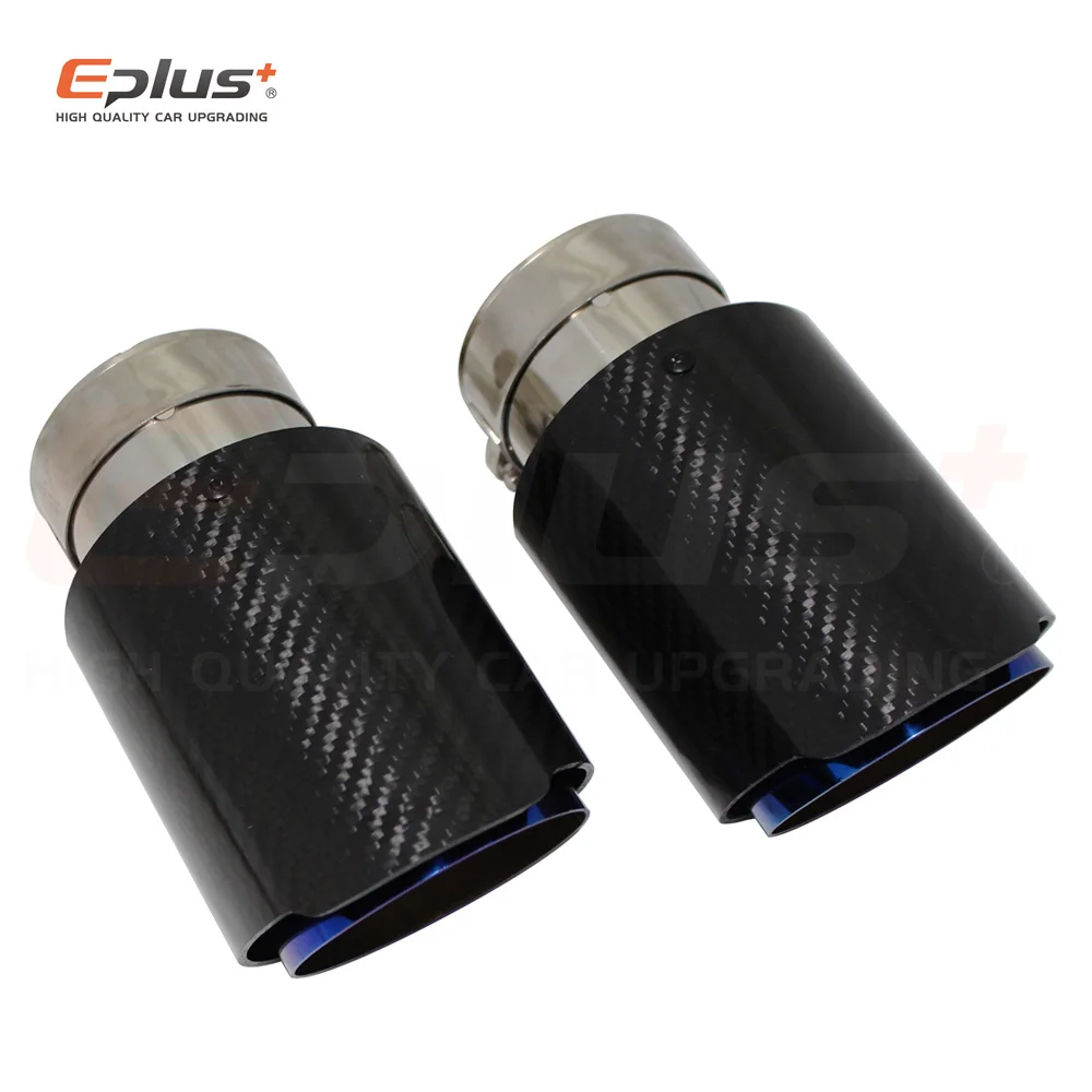 Car Carbon Fibre Glossy Exhaust System Muffler Pipe Tip Straight Universal Blue Stainless Mufflers Decorations For Akrapovic