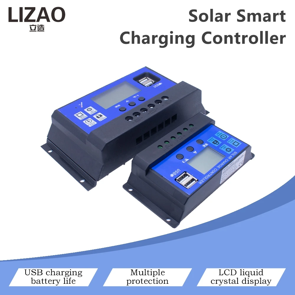 Smart Solar Charge Controller with LCD Display, USB Charging & Multi-Protection for 10/20/30/40/50/60A Solar Panel Systems