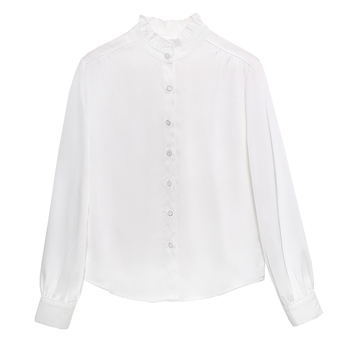Camicia da donna Camicetta Nuova elegante manica lunga Colletto arricciato Camicia bianca Camicetta Donna Top Camicette Camicie Blusas Para Mujer Q544