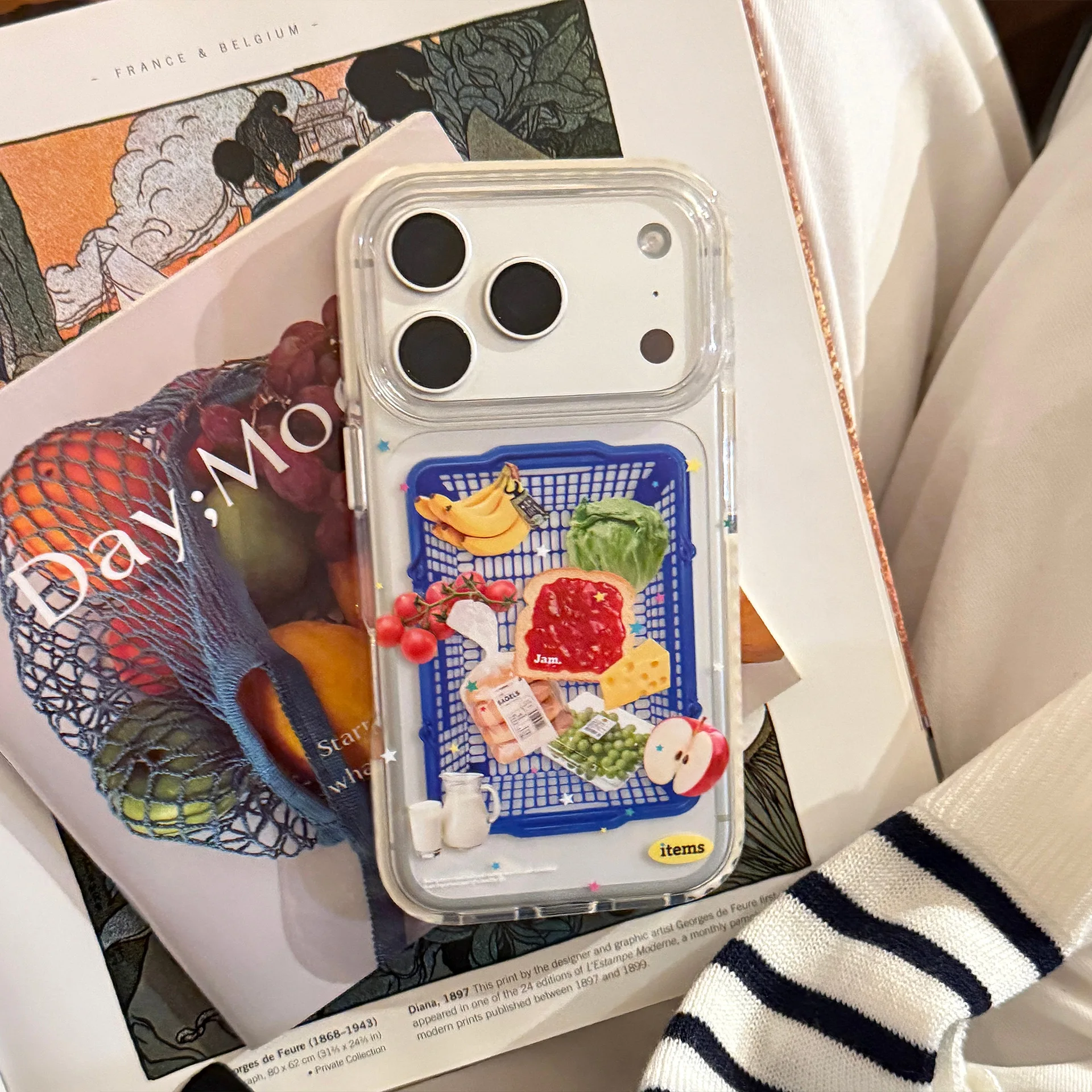 Funda para Teléfono con Diseño de Cesta de Compras Coreana para iPhone 17 16 15 14 13 11 12 Pro Max, Transparente, Antigolpes, Protectora y Suave