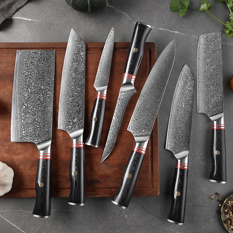 

7 PCS Knives Set Sharp Chefs Cleaver Santoku Kiritsuke Utility Paring Boning Slicing Nakiri Damascus Steel Cutlery Kitchen Knife