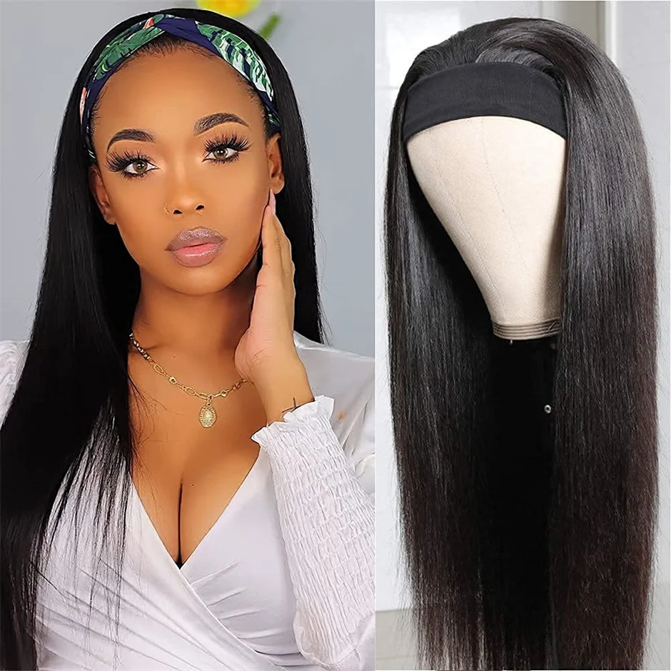 Headband Wig Human Hair Bone Straight Human Hair Wigs Full Machine Made Peruvian Human Hair Wigs For Black Women Easy to Go 180%