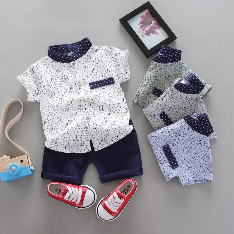 Children's clothing children's short sleeved set, printed letter shirt, boys' short sleeved T-shirt 2-piece set