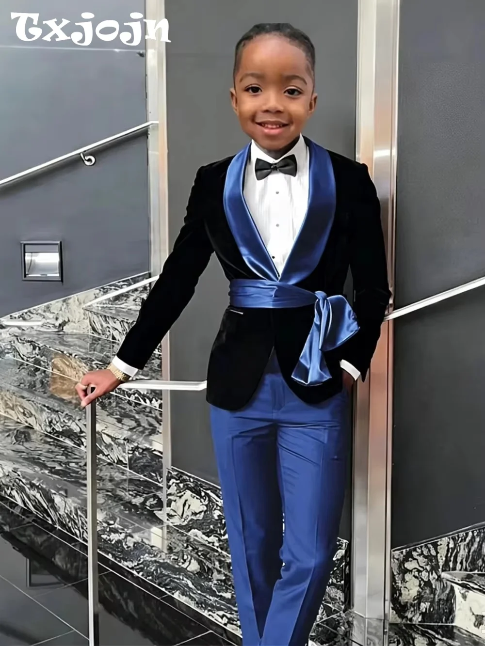 Txjojn New Boys Velvet Suit Set 2 Pieces Formal Party Wear Fashionable Handsome Kids Regular Fit Tuxedo Wedding Guest Outfit