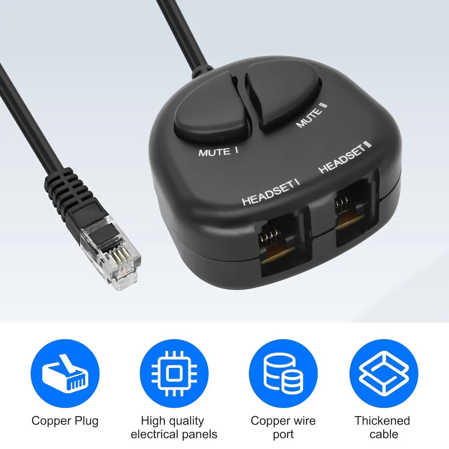 RJ9 Telephone Training Adapter Headset Splitter 4P4C Phone Line Jack Y Splitter Adapter Cable with 2 Mute Buttons forCall Center