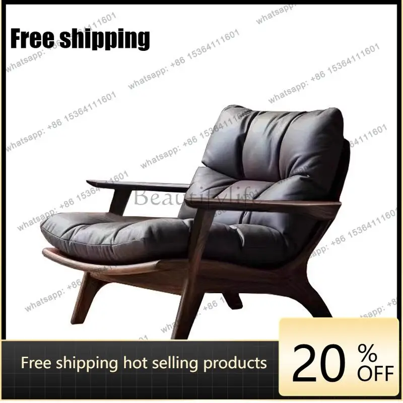 hot  medieval solid wood single sofa chair hotel homestay furniture retro leather leisure chairFactory Direct