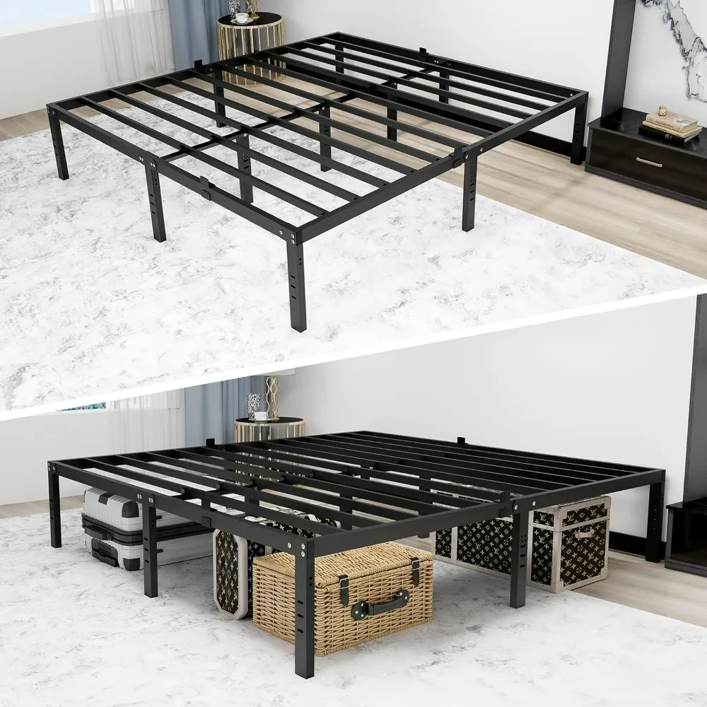 

Bed Frame with Headboard Hole, 3900LBS Heavy Duty Steel Slats Bed Frame No Box Spring Needed Platform Noise-Free Easy Assembly