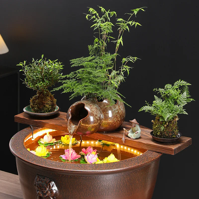 Top Opening Circulating Water Clay Pot Waterfall Water Fountain Jar Clay Pot New Outdoor Garden Fountain Fish Tank Home Decor - view 4