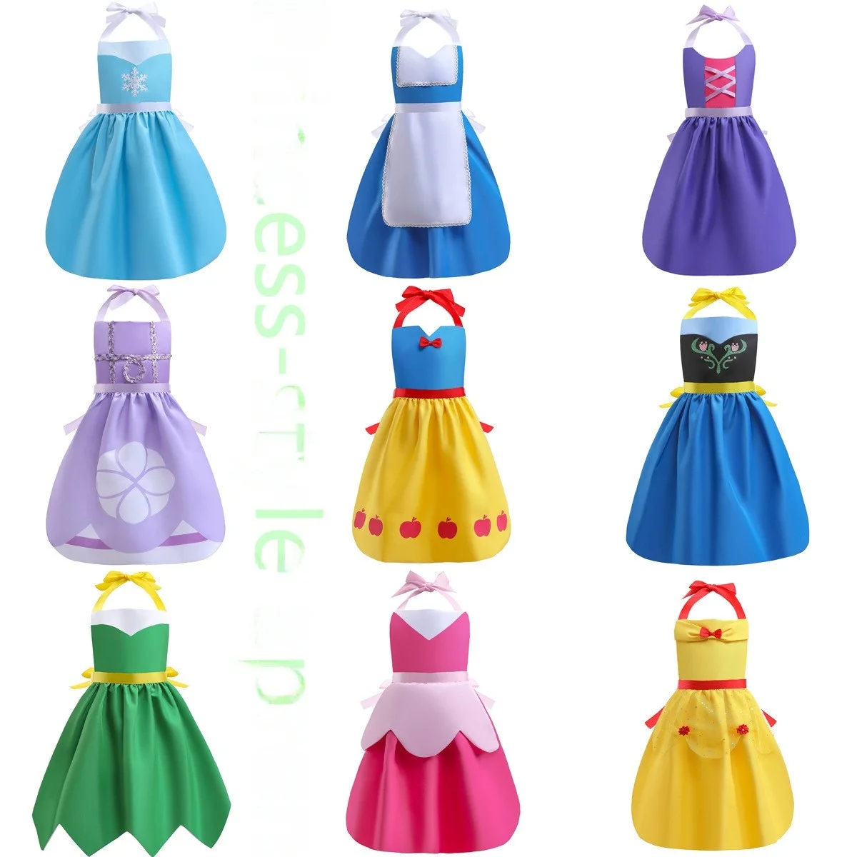 

Princess Style Apron Long Hair Hanging Neck Halloween Costume Snow White Belle Anna Elsa Parent-Child Matching Outfit