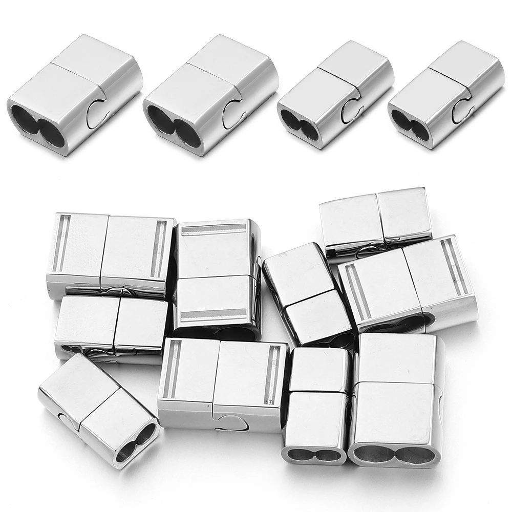 Double Hole Stainless Steel Magnetic Clasps Bracelet Layered Magnetic Clasp DIY Leather Cord Bracelet Jewelry Making Accessories