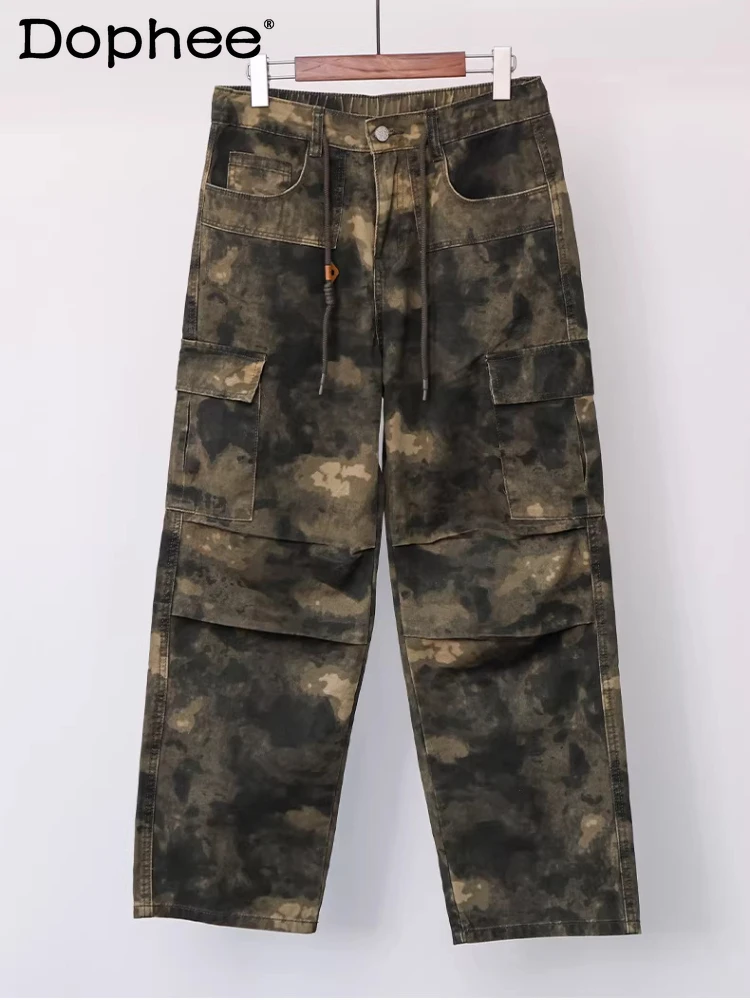 

Men's 2026 Spring Summer Thin Tooling Pants Men's Big Pockets Loose Straight Handsome Denim Pants Handsome Chic Denim Trousers