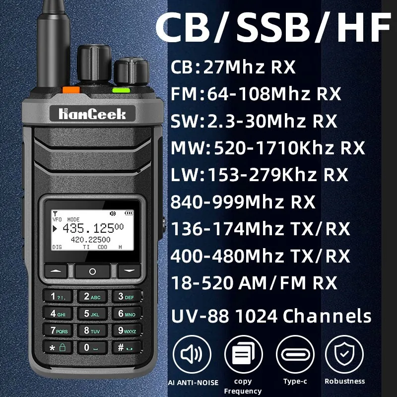 HamGeek UV-88トランシーバー 1024チャンネル 2 VFOチャンネル ハンディトランシーバー 全帯域トランシーバー