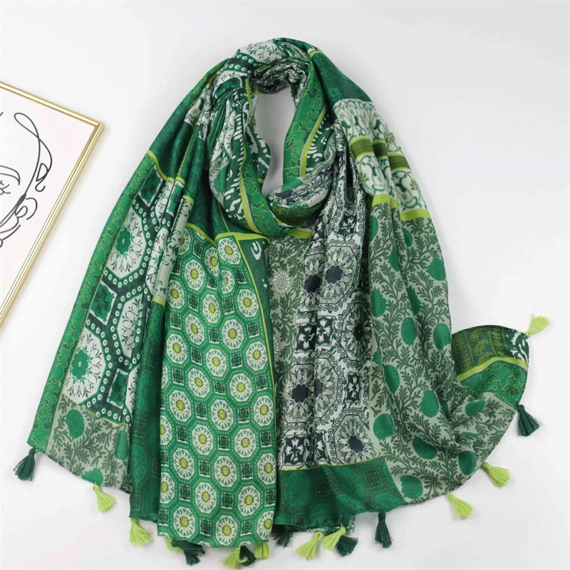 Vintage Viscose Scarves Women Design Aztec Geometric Floral Tassel Shawls And Wraps Pashmina Stole Bufandas Muslim Sjaal180*90Cm