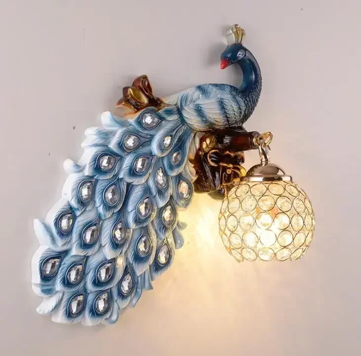 European Wall Lamp Creative Bedroom Bedside Living Room Background Wall Light Aisle Stairs Villa Hotel Decorating Peacock Lamps