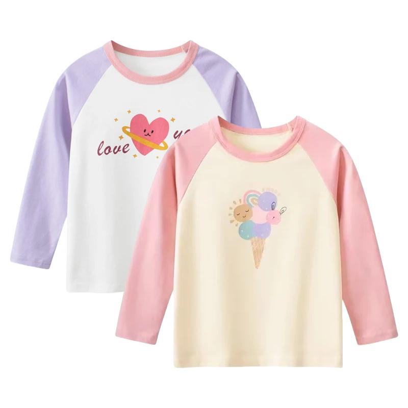 

2025 Children's Clothing Autumn New Kids Bottoming Shirt Cotton Girls Long-sleeved T-shirt Ice Cream Printed Baby Clothes