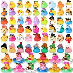 140Pcs Rubber Mini Duck Bulk Summer Assorted Rubber Duck  Bath Toy Sunglasse/Necklace/Hat/Swim Circle for Baby Shower Party Gift