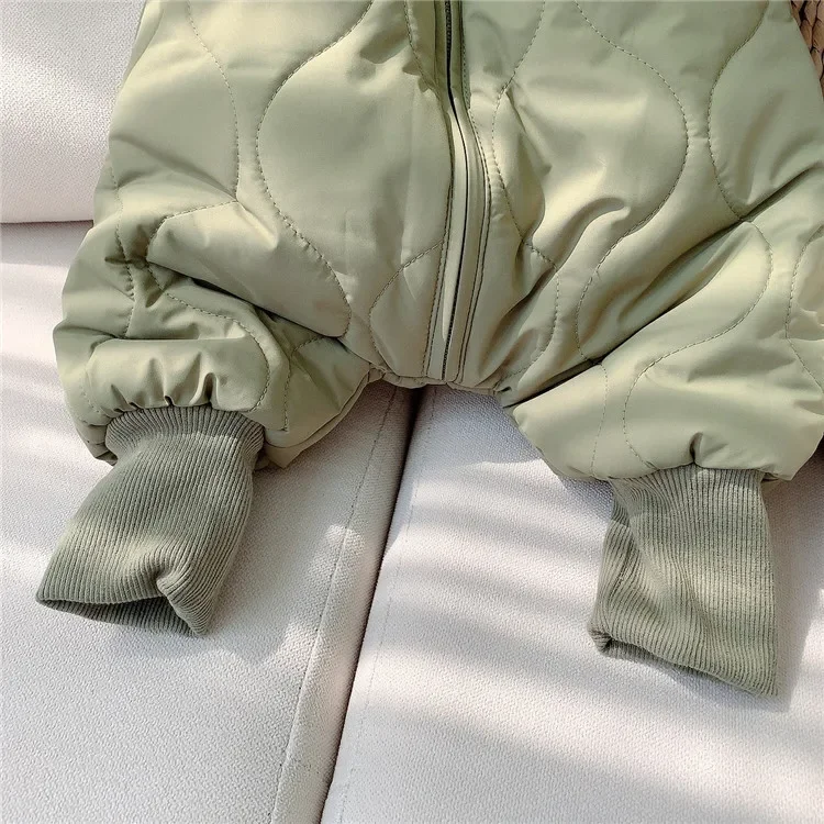 Korean Baby Flying One-piece Cotton Coat Baby Thick Warm Outdoor Clothes Winter Zipper Solid Hooded Rompers