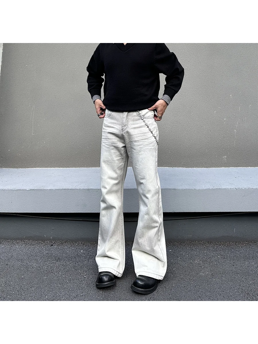 Calças Jeans Americanas Retrô de Alta Qualidade com Lavagem Desgastada e Detalhes de Corte, Unissex, Primavera Outono, Perna ...