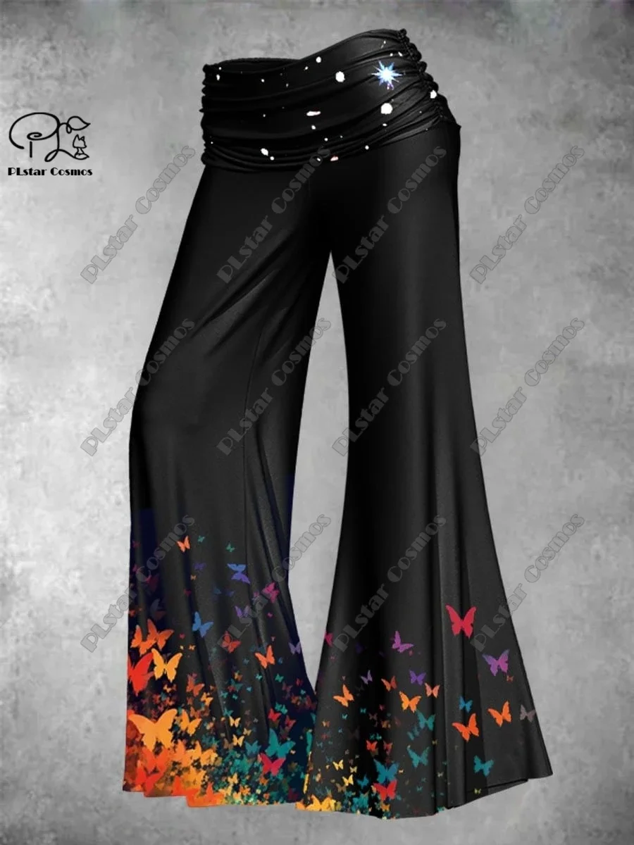 PLstar Cosmos new 3D printed women's retro butterfly casual element butterfly vest + wide leg pants two-piece set