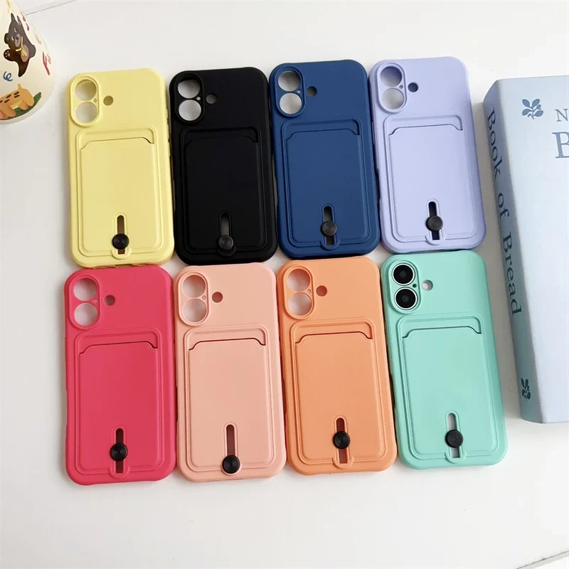 Luxury Square Liquid Silicone Soft Case For iphone 16 15 14 13 12 11 Pro Max Plus Card Slot Holder Wallet Shockproof Phone Cover