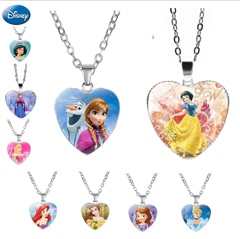 Disney Anime Character Necklace Ice and Snow Fantasy Princess Elsa Children's Love Necklace Pendant Girl Accessory Party Gift