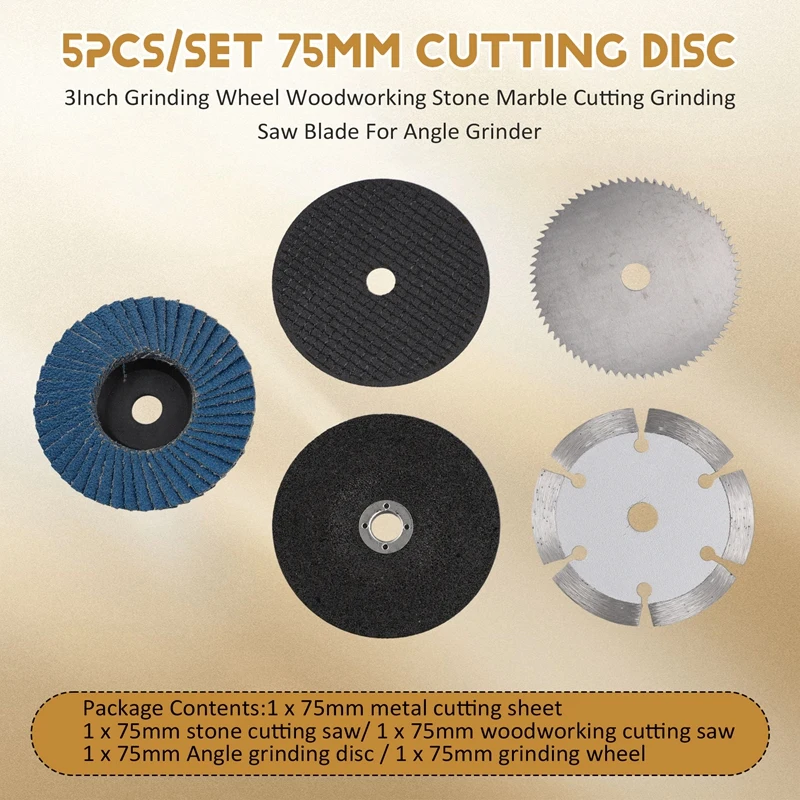 5PCS/Set 75Mm Cutting Disc 3Inch Grinding Wheel Woodworking Stone Marble Cutting Grinding Saw Blade For Angle Grinder