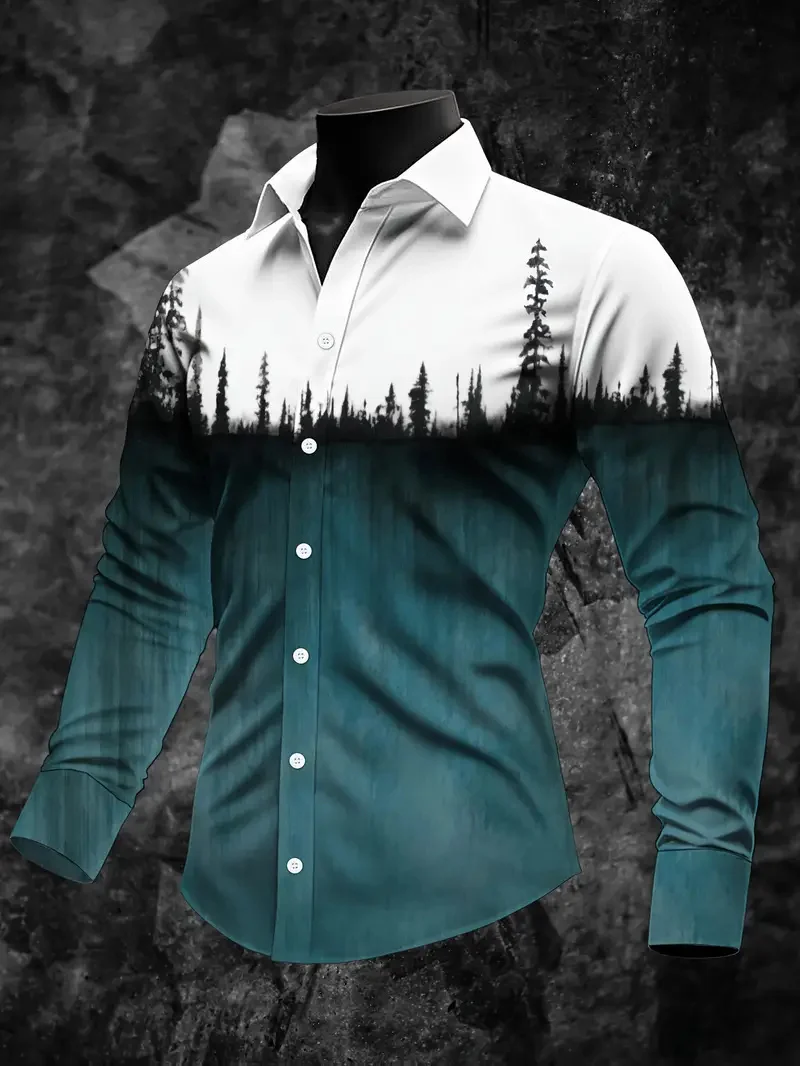 

Men's floral pattern shirt, daily street long sleeved flip tie buckle fashion designer, casual, comfortable, breathable