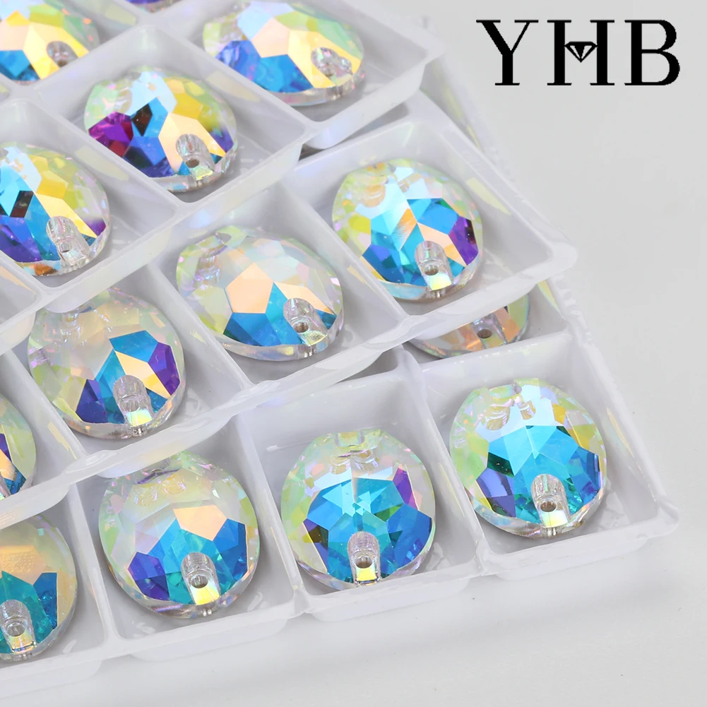 YHB Top Quality Oval Ellipse Glass Crystal AB Moonlight Sewing Stones Flatback Sew on Rhinestones For Garment Clothes Bags