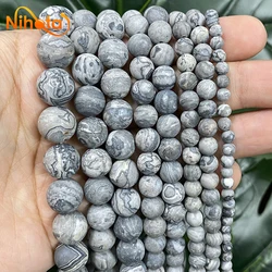 Natural Stone Matte Frost Map Jaspers Round Beads for Jewelry Making DIY Bracelet Fashion Earrings 15