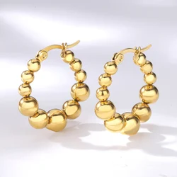 Stainless Steel Earrings for Women Gold Color Beads Hoop Earrings 2024 Trend Couple Wedding Ear Jewelry Freeshipping item aretes