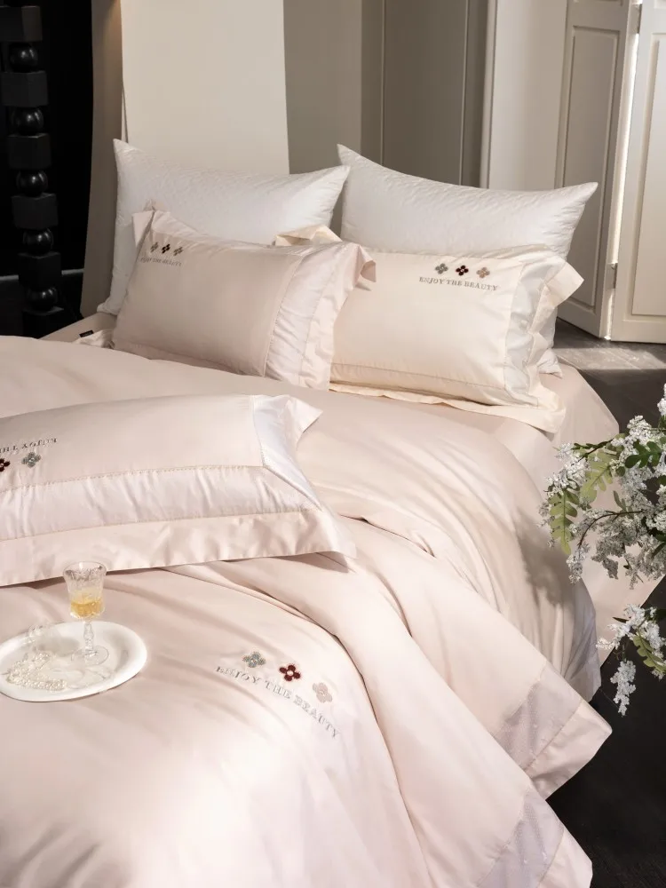 Modern Blush Duvet Cover & Bed Sheets Full Set 100% Cotton Bedding Set Soft Smooth Bed Linen King Queen Size 4Pcs